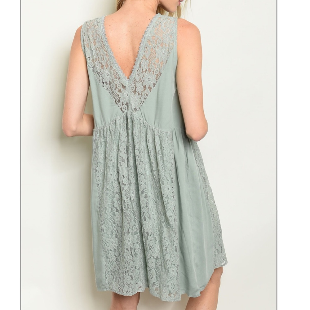 Brand New Sage Green Lace Boho Chic Dress - Picture 2 of 8